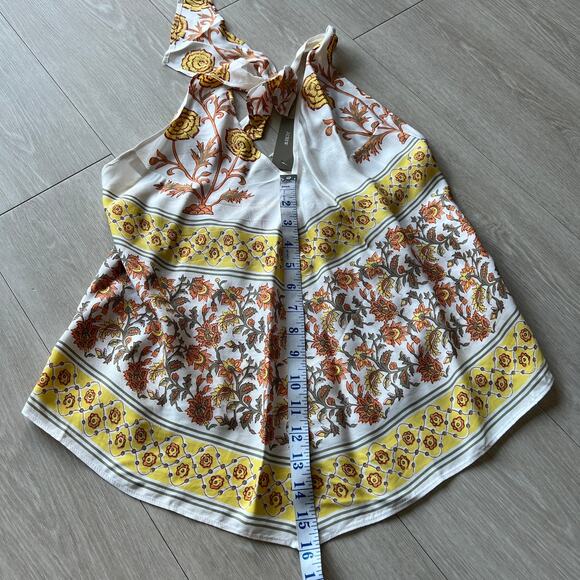 J Crew Open Back Halter Top In Sunset Rose Block Print Top Medium Yellow - Picture 7 of 11